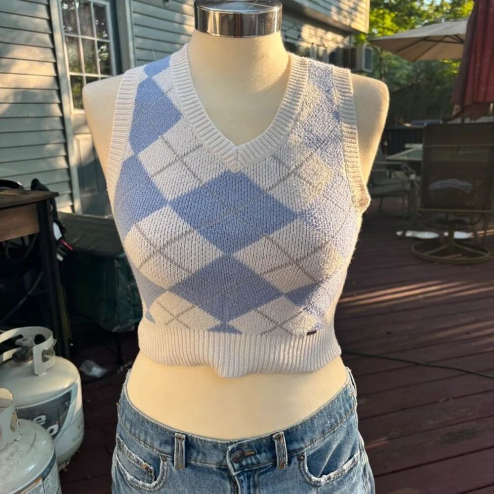 Hollister and Co. blue and white sweat sweater vest